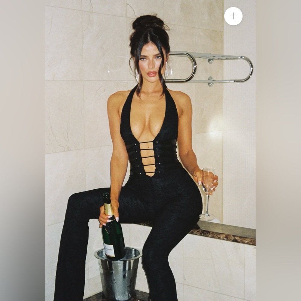 Black Halter Jumpsuit with Lace-Up Front